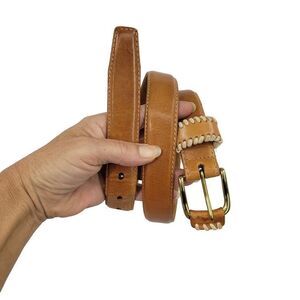 Vintage 80's Womens Leather Belt S/M Golden Camel Tan Contrast Western Stitching